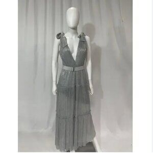 Sabina Musayev Helena Metallic Maxi Silver Dress